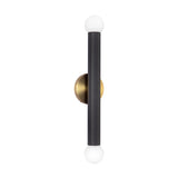 Roswell 2 Light LED Wall Sconce 24", Black Vegan Leather and Brushed Brass