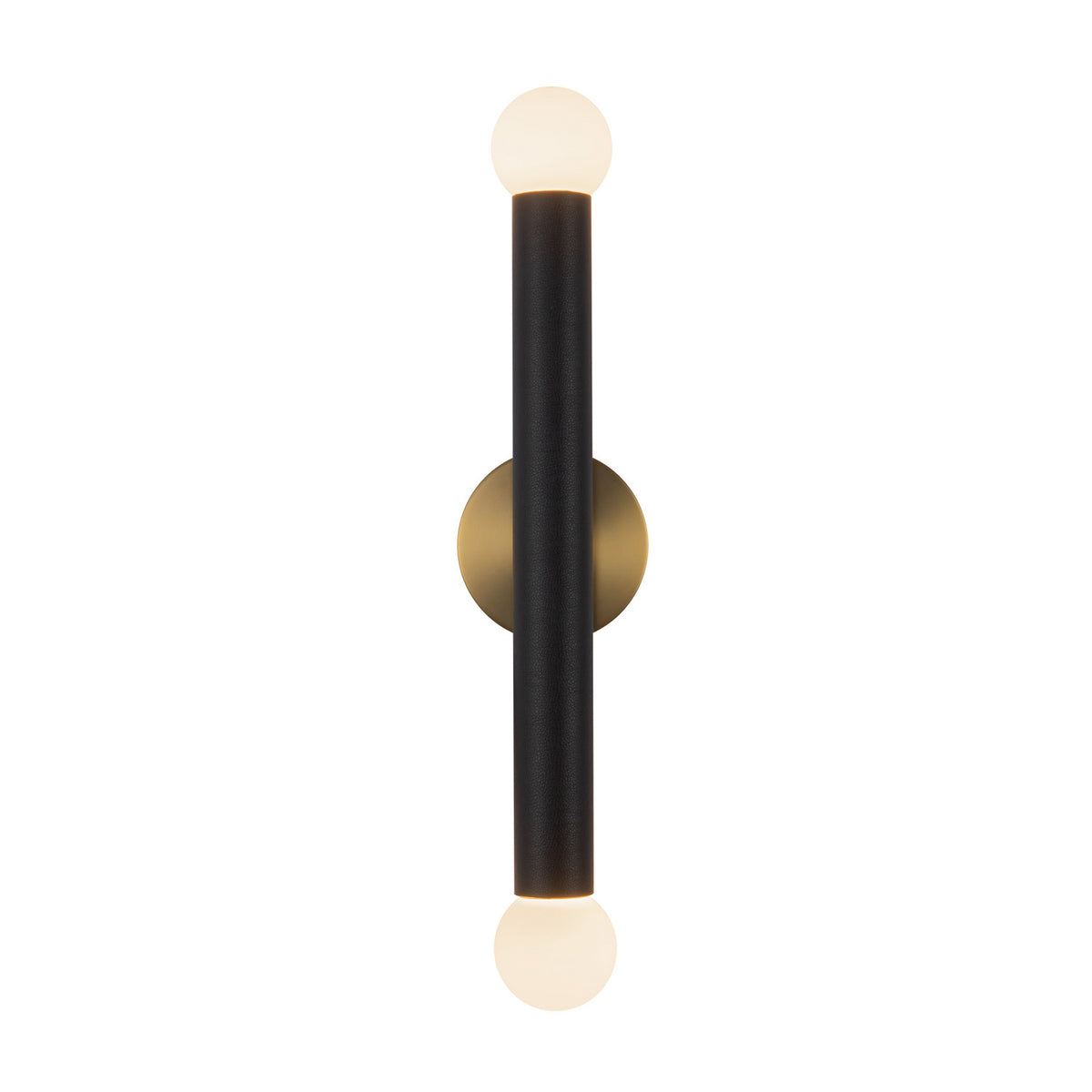 Roswell 2 Light LED Wall Sconce 24", Black Vegan Leather and Brushed Brass