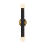 Roswell 2 Light LED Wall Sconce 24", Black Vegan Leather and Brushed Brass