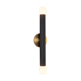 Roswell 2 Light LED Wall Sconce 24", Black Vegan Leather and Brushed Brass