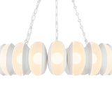 Bolton 20 Light LED Chandelier 37", Antique White, front view cropped to the glowing oval shade band and chains