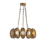 Bolton 12 Light LED Chandelier 25", Vintage Brass, front view with Vintage Brass oval faces forward and white circular lights