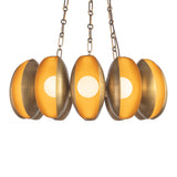 Bolton 12 Light LED Chandelier 25", Vintage Brass, front view of the shade cluster with amber centers and chain links above