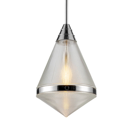 Essex Pendant 14", Polished Nickel and Clear Prismatic Glass