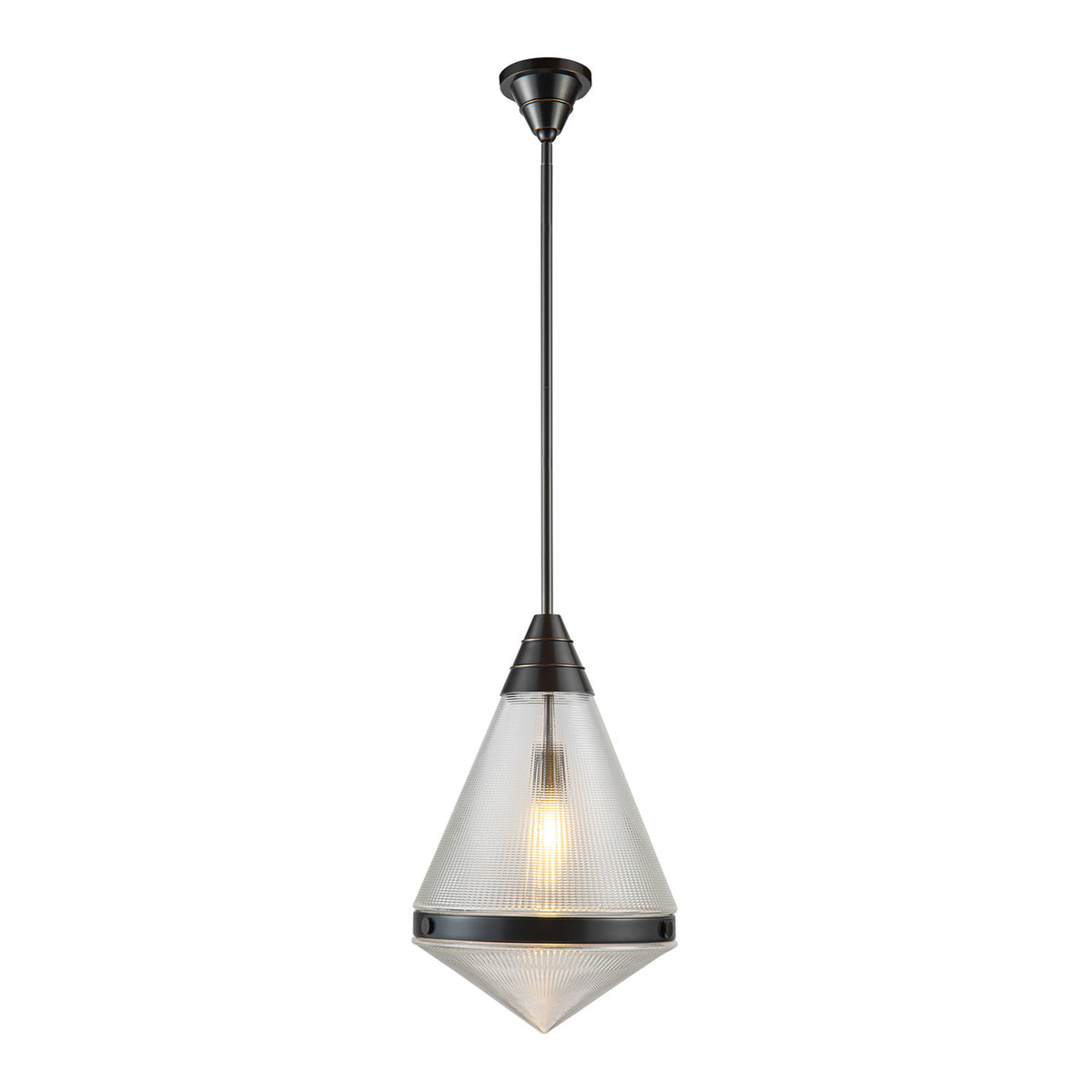 Essex Pendant 14", Urban Bronze and Clear Prismatic Glass