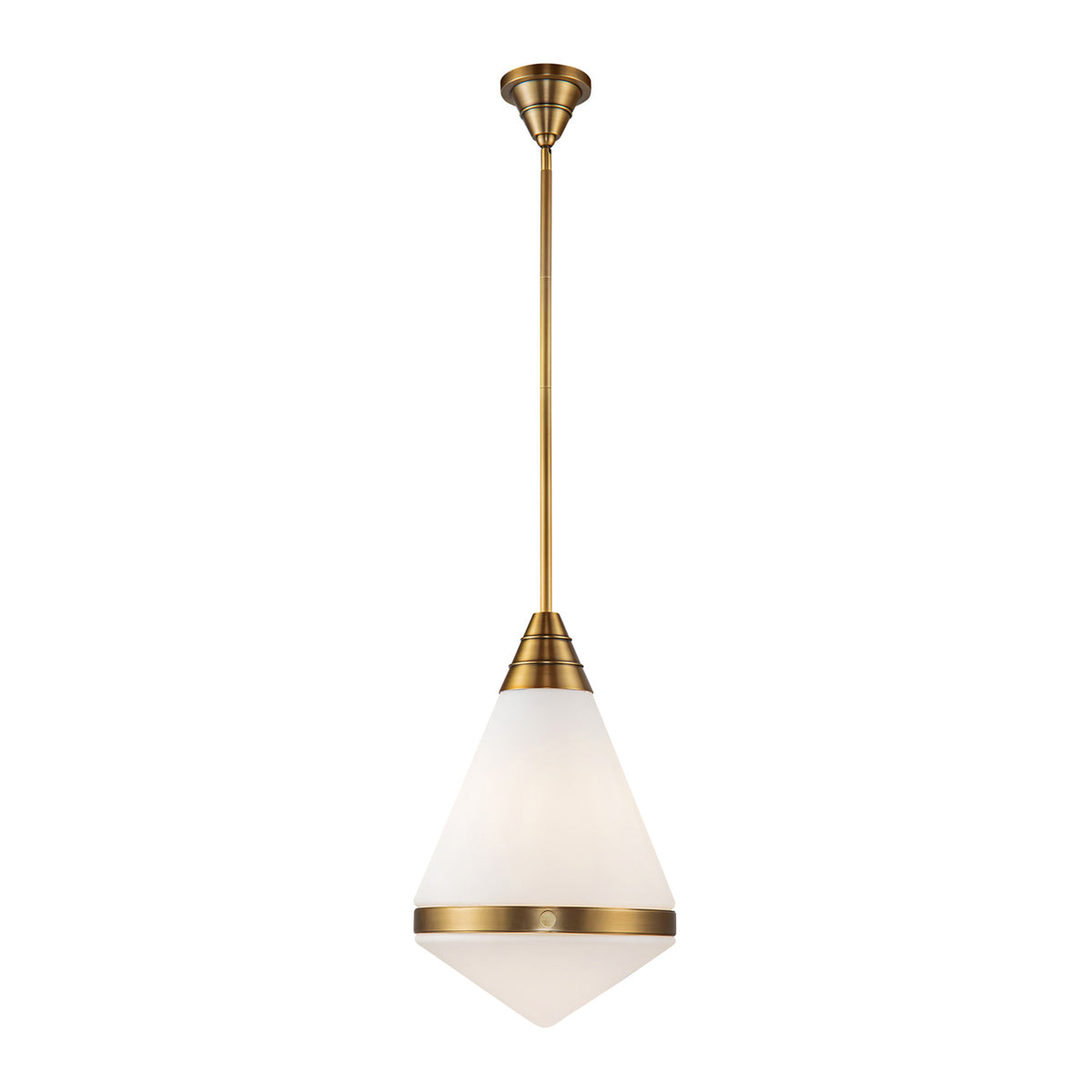 Essex Pendant 14", Vintage Brass and Matte Opal Glass