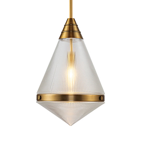 Essex Pendant 14", Vintage Brass and Clear Prismatic Glass
