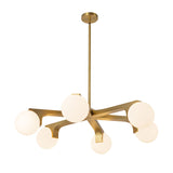 Duncan 6 Globe Chandelier 37", Brushed Brass and Opal Glass