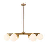 Duncan 6 Globe Chandelier 37", Brushed Brass and Opal Glass
