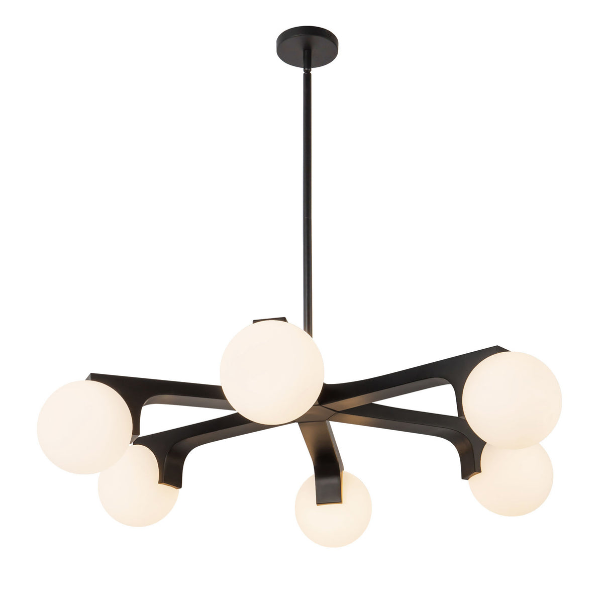Duncan 6 Globe Chandelier 37", Matte Black and Opal Glass