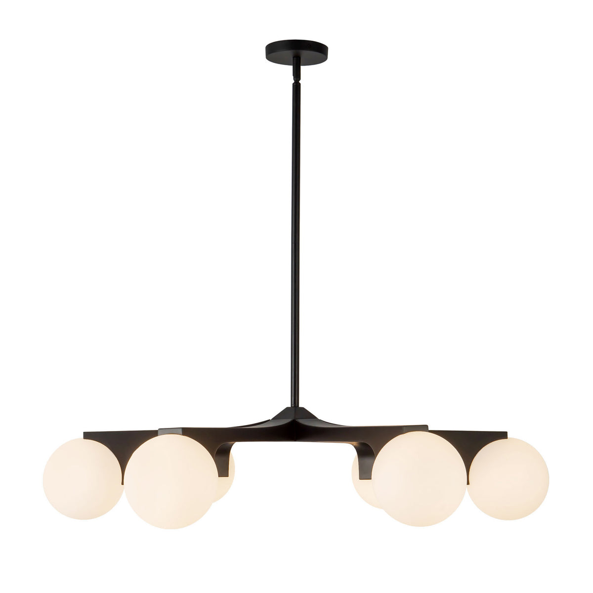 Duncan 6 Globe Chandelier 37", Matte Black and Opal Glass