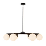 Duncan 6 Globe Chandelier 37", Matte Black and Opal Glass