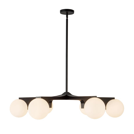 Duncan 6 Globe Chandelier 37", Matte Black and Opal Glass
