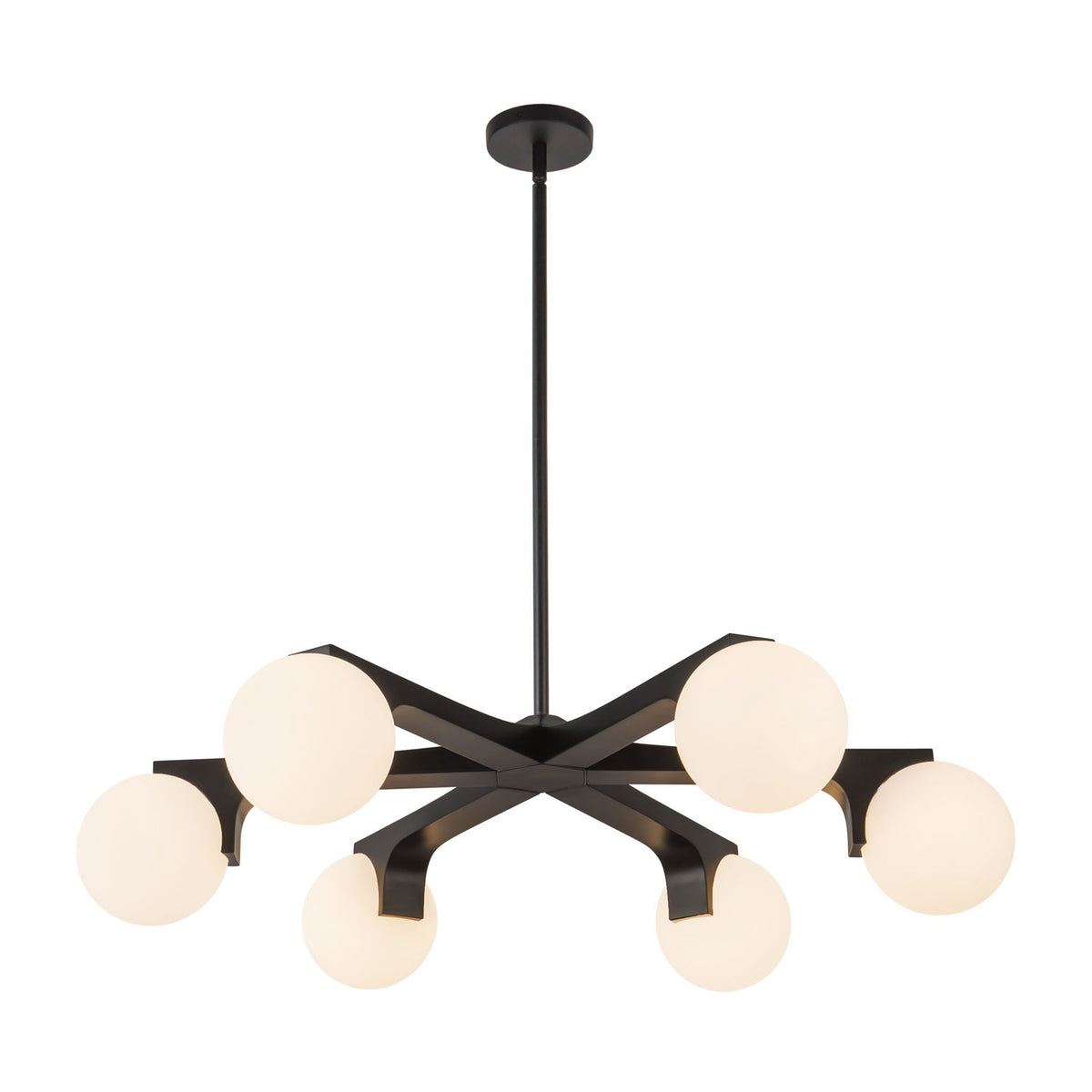Duncan 6 Globe Chandelier 37", Matte Black and Opal Glass