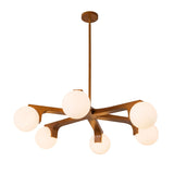 Duncan 6 Globe Chandelier 37", Teak and Opal Glass