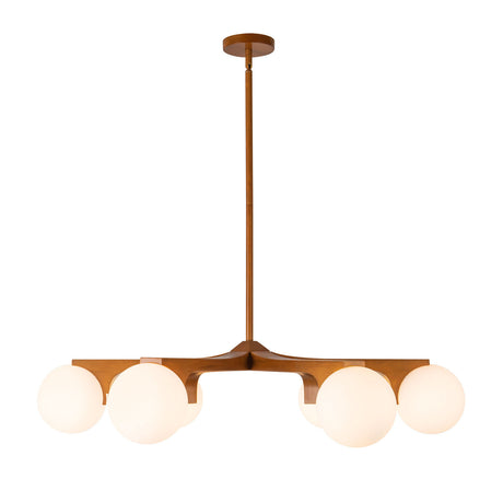 Duncan 6 Globe Chandelier 37", Teak and Opal Glass