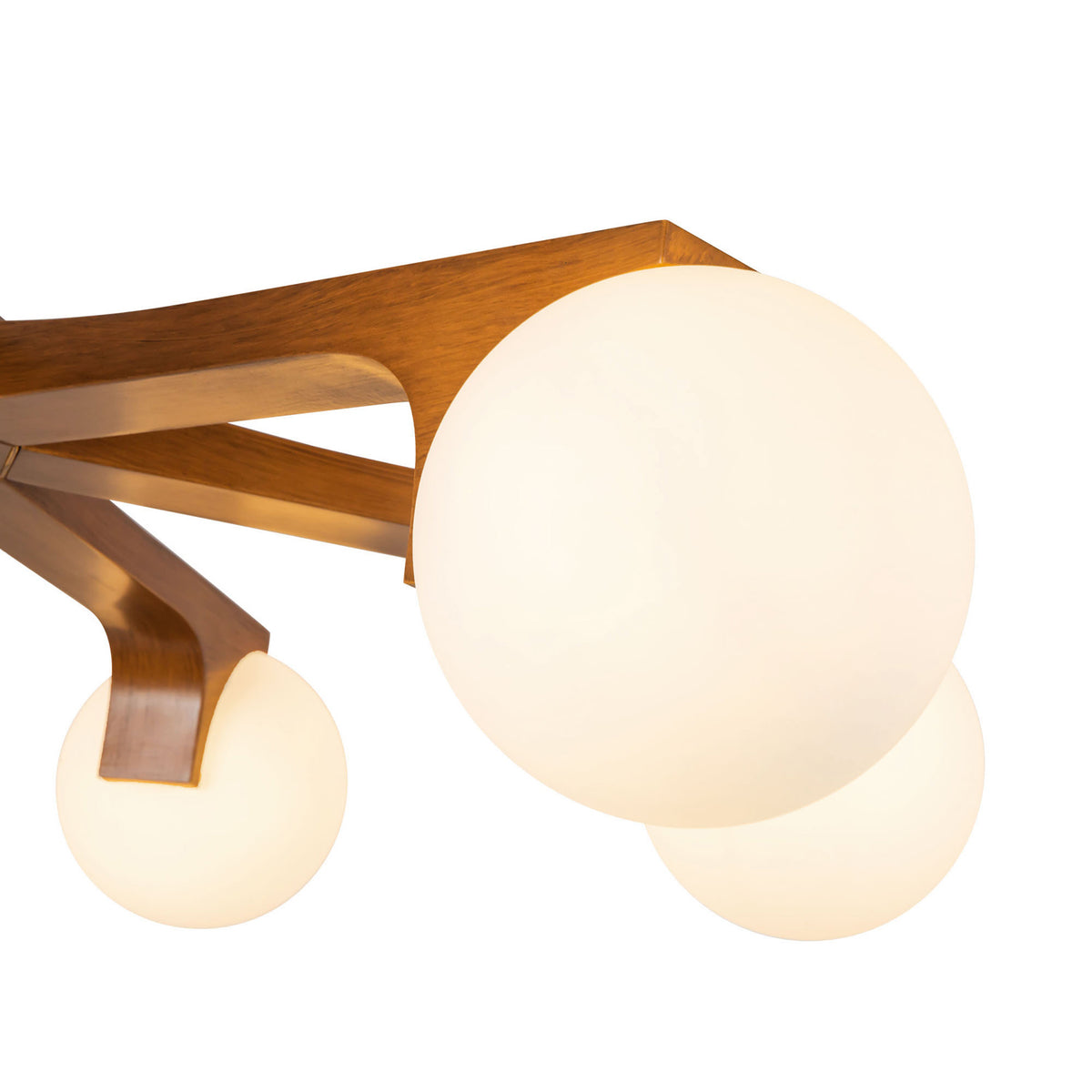 Duncan 6 Globe Chandelier 37", Teak and Opal Glass