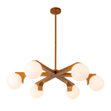 Duncan 6 Globe Chandelier 37", Teak and Opal Glass