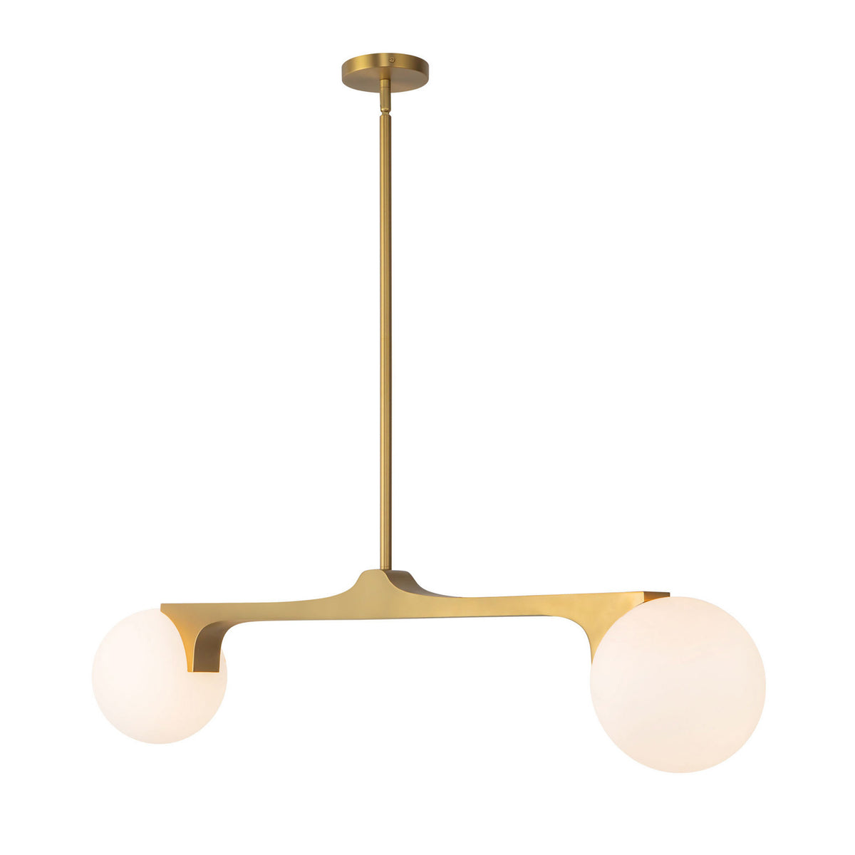 Duncan 2 Globe Linear Pendant 47", Brushed Brass and Opal Glass