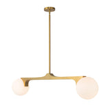 Duncan 2 Globe Linear Pendant 47", Brushed Brass and Opal Glass