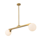 Duncan 2 Globe Linear Pendant 47", Brushed Brass and Opal Glass