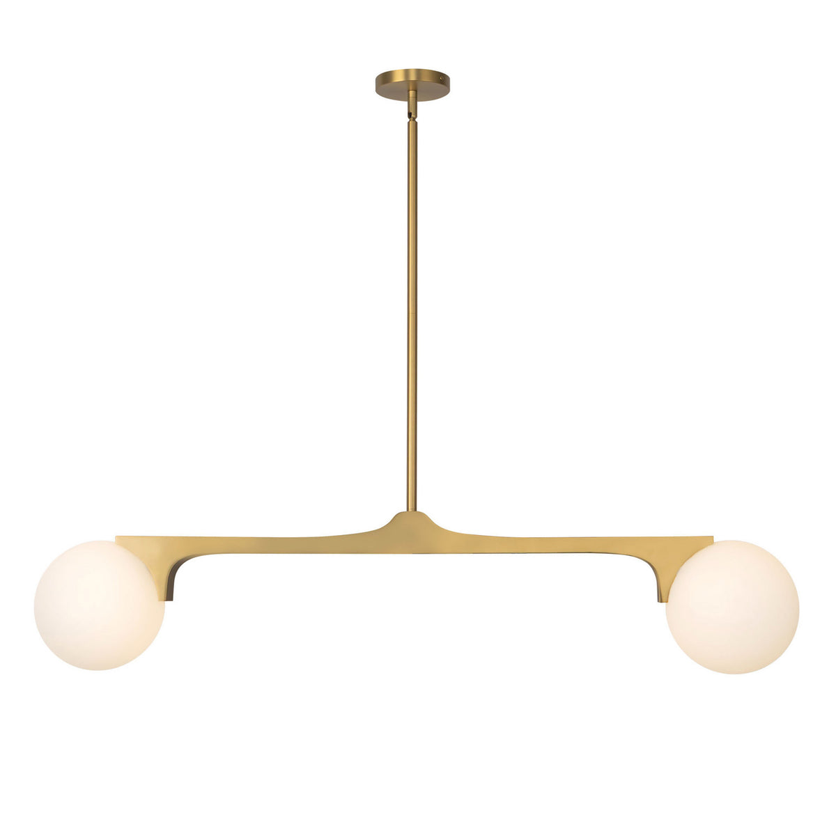 Duncan 2 Globe Linear Pendant 47", Brushed Brass and Opal Glass