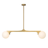 Duncan 2 Globe Linear Pendant 47", Brushed Brass and Opal Glass