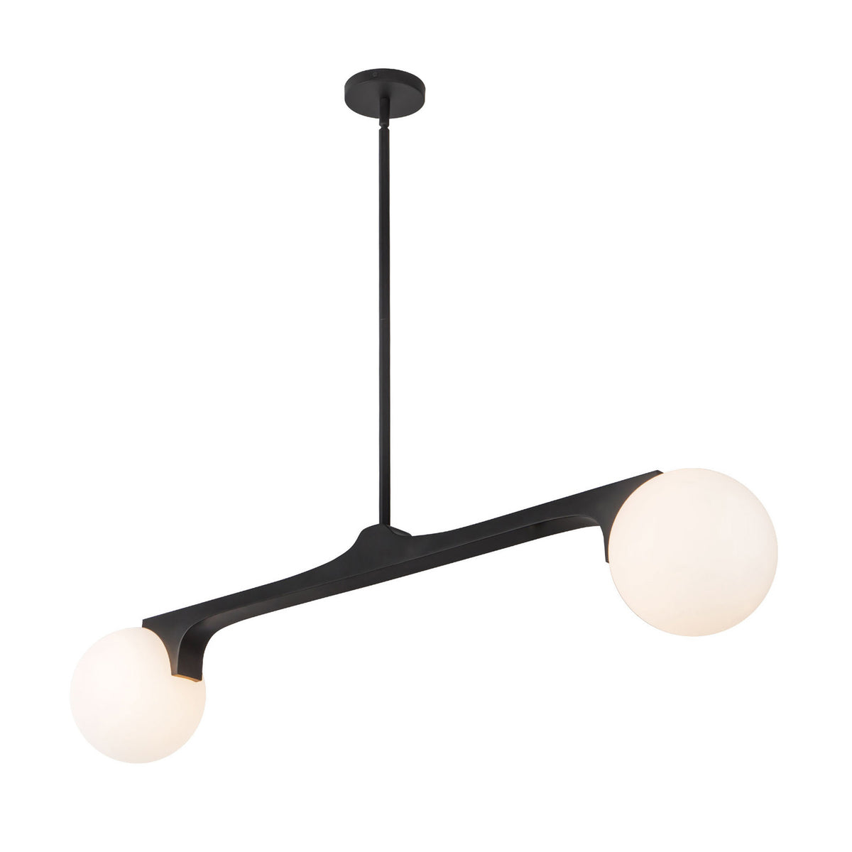 Duncan 2 Globe Linear Pendant 47", Matte Black and Opal Glass
