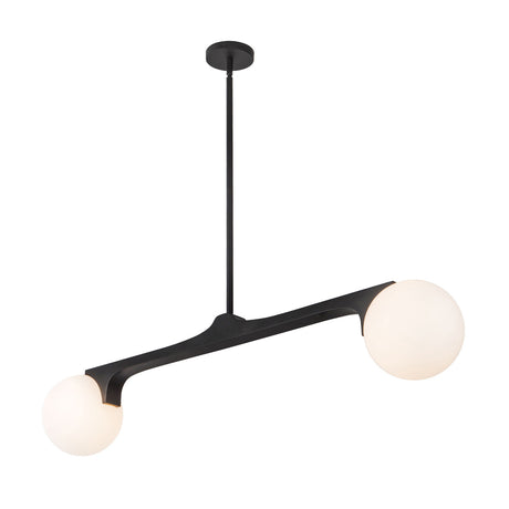 Duncan 2 Globe Linear Pendant 47", Matte Black and Opal Glass