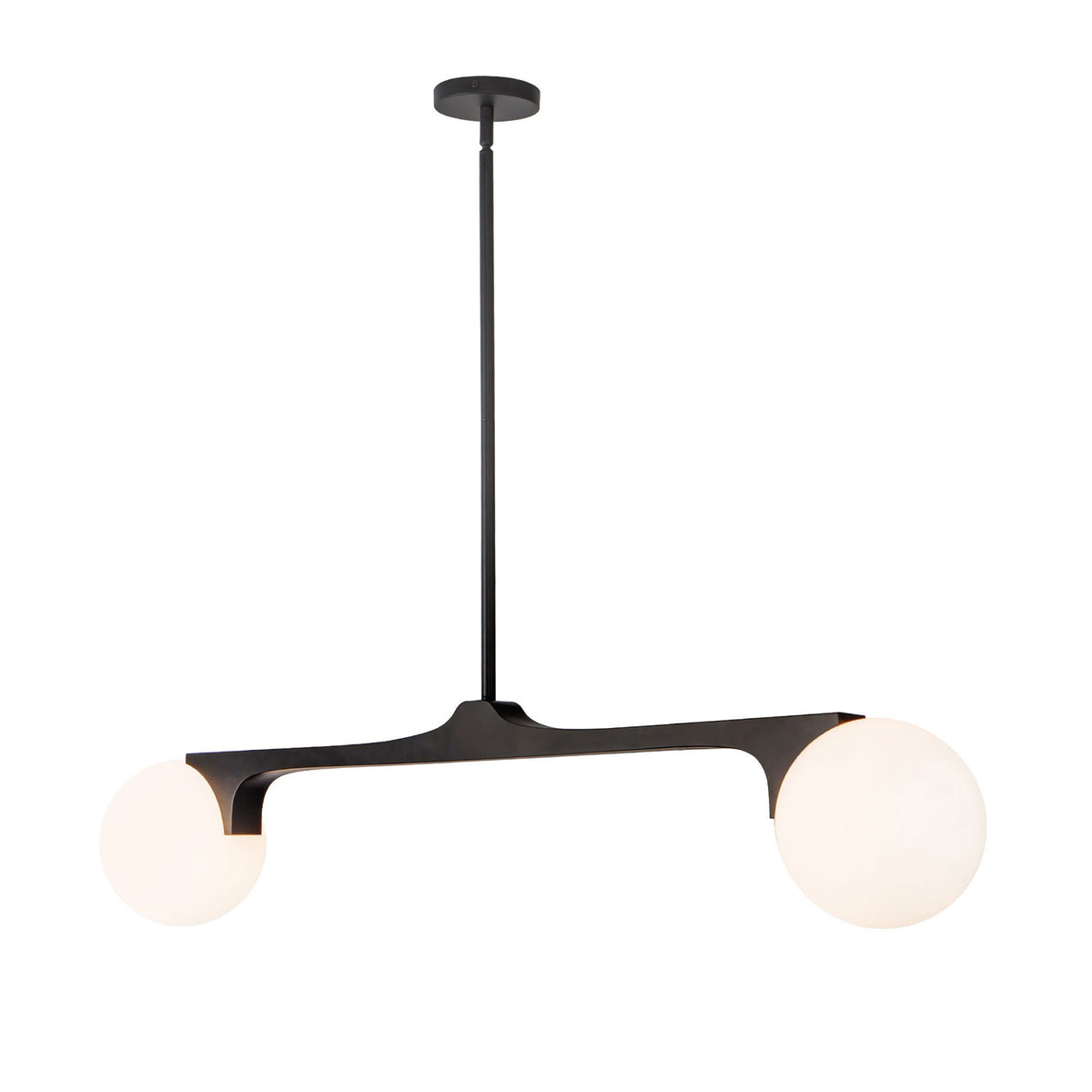 Duncan 2 Globe Linear Pendant 47", Matte Black and Opal Glass