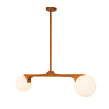 Duncan 2 Globe Linear Pendant 47", Teak and Opal Glass