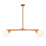 Duncan 2 Globe Linear Pendant 47", Teak and Opal Glass
