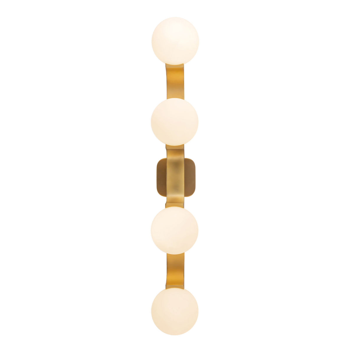 Duncan 4 Globe Vanity 34", Brushed Brass and Opal Glass