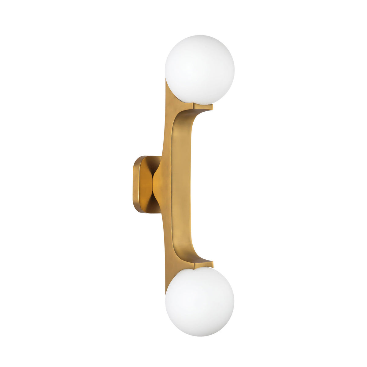 Duncan 2 Globe Wall Sconce 22", Brushed Brass and Opal Glass