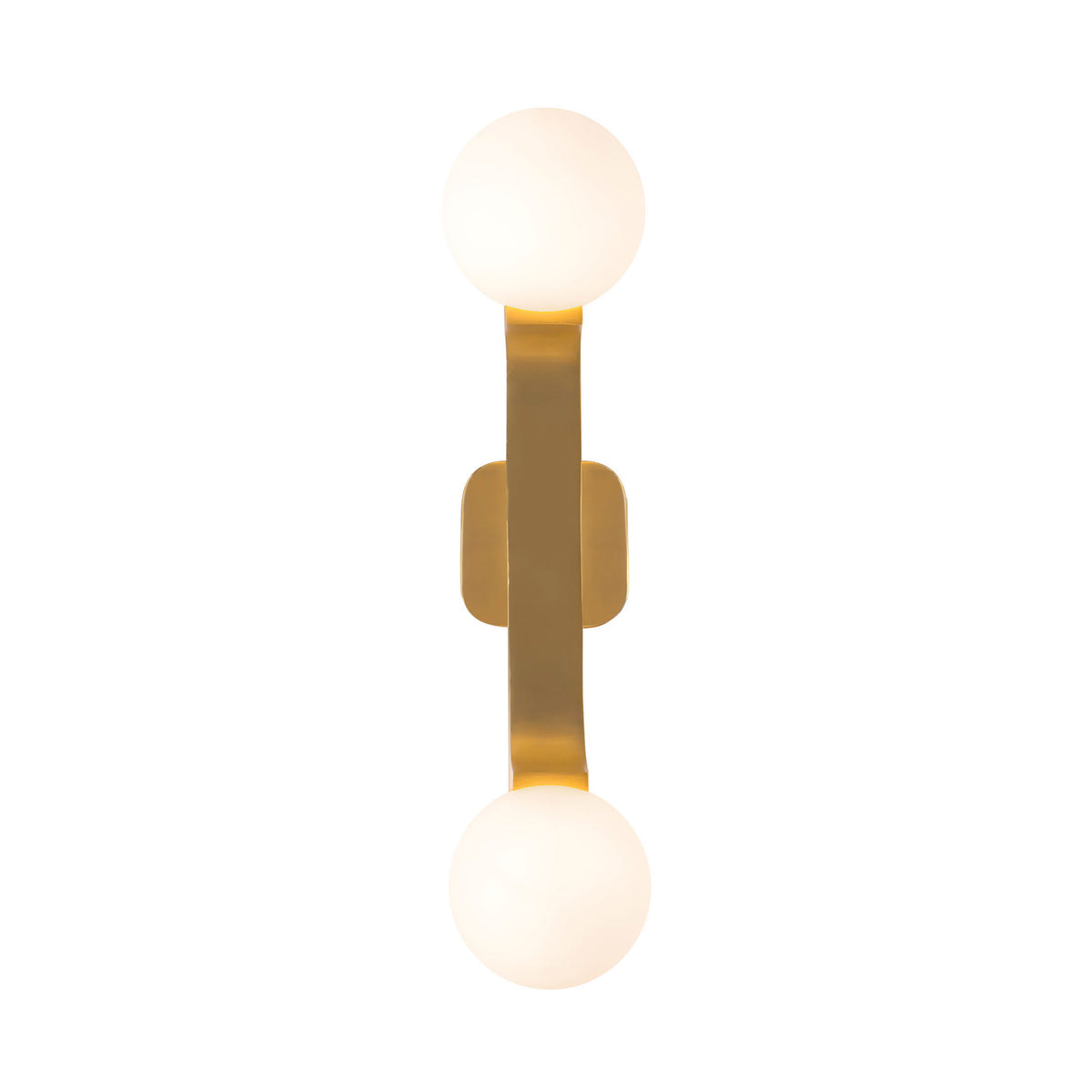 Duncan 2 Globe Wall Sconce 22", Brushed Brass and Opal Glass