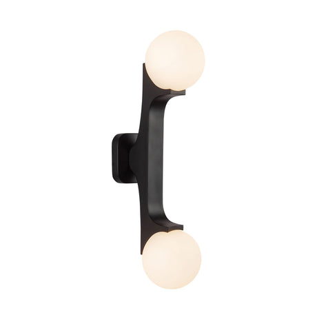 Duncan 2 Globe Wall Sconce 22", Matte Black and Opal Glass