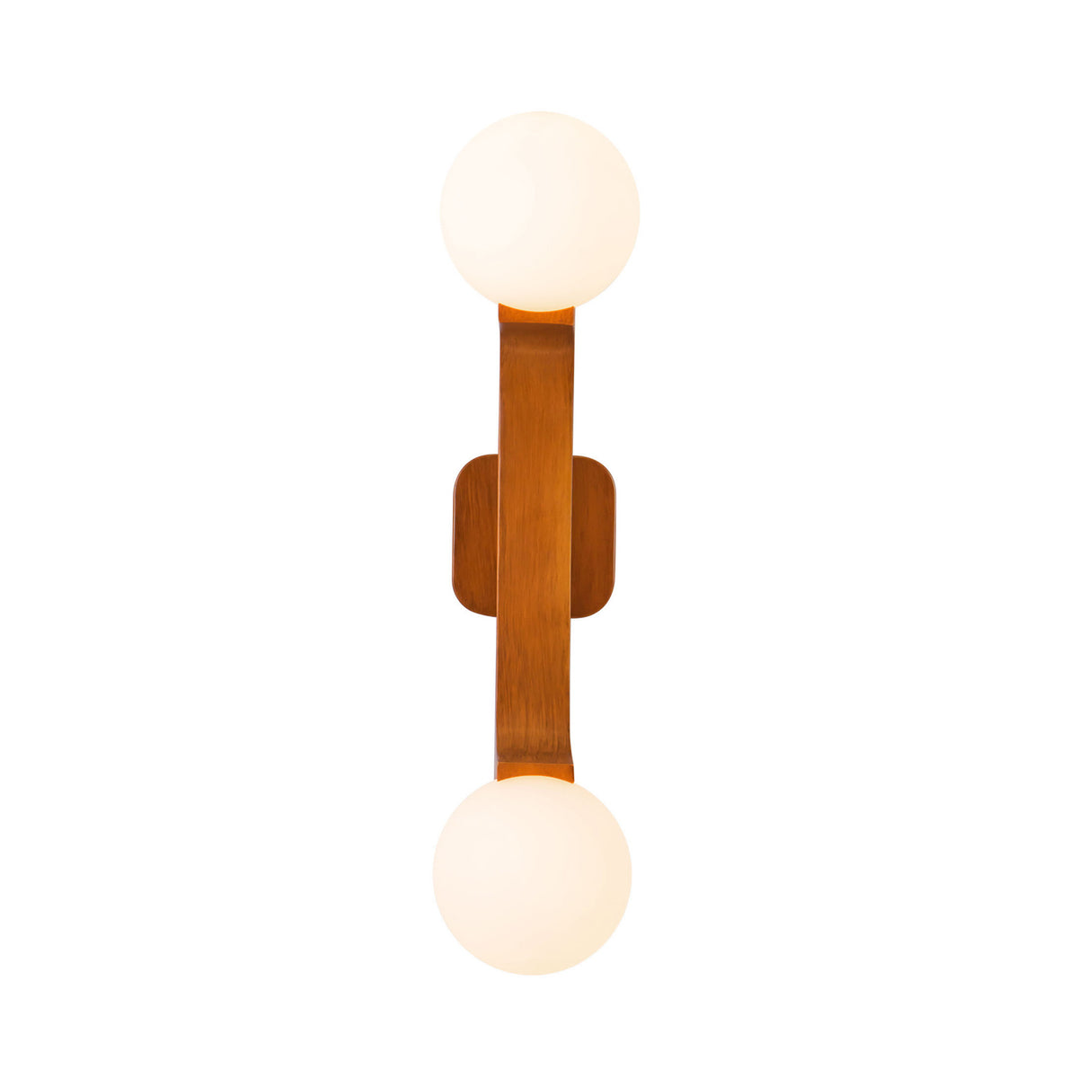 Duncan 2 Globe Wall Sconce 22", Teak and Opal Glass