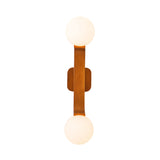 Duncan 2 Globe Wall Sconce 22", Teak and Opal Glass