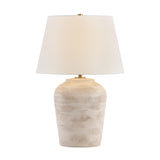Denver Table Lamp 26", Whitewashed Textured Terracotta, front view showing tapered fabric shade over ribbed base