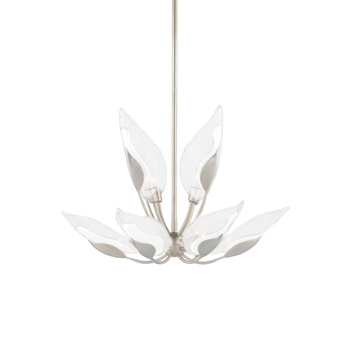 Nyssa Small Chandelier 29", Silver Leaf and Blonchino Glass
