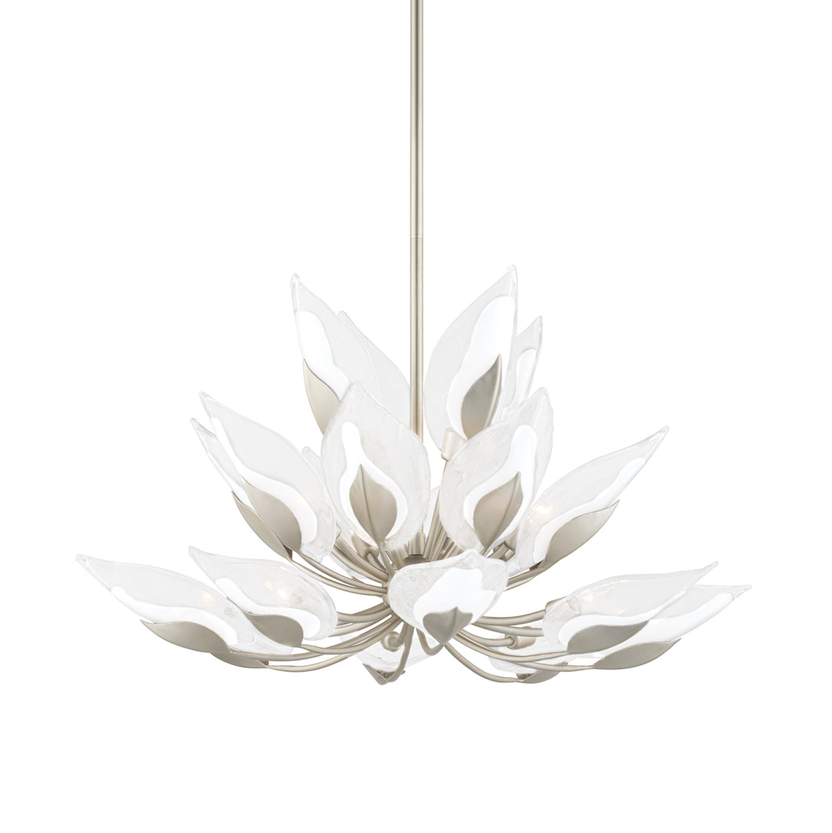 Nyssa Medium Chandelier 40", Silver Leaf and Blonchino Glass