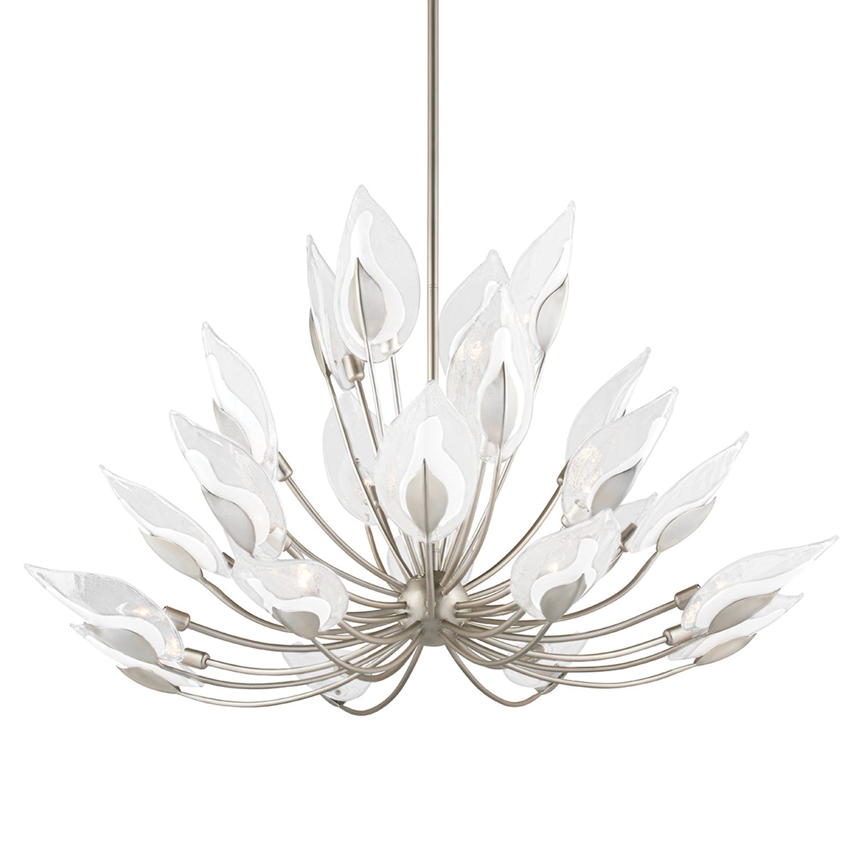 Nyssa Large Chandelier 55", Silver Leaf and Blonchino Glass