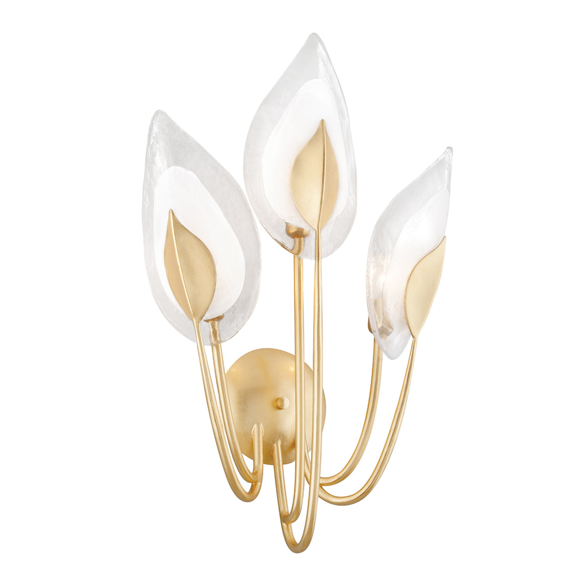 Nyssa 3 Light Wall Sconce 34", Gold Leaf and Blonchino Glass