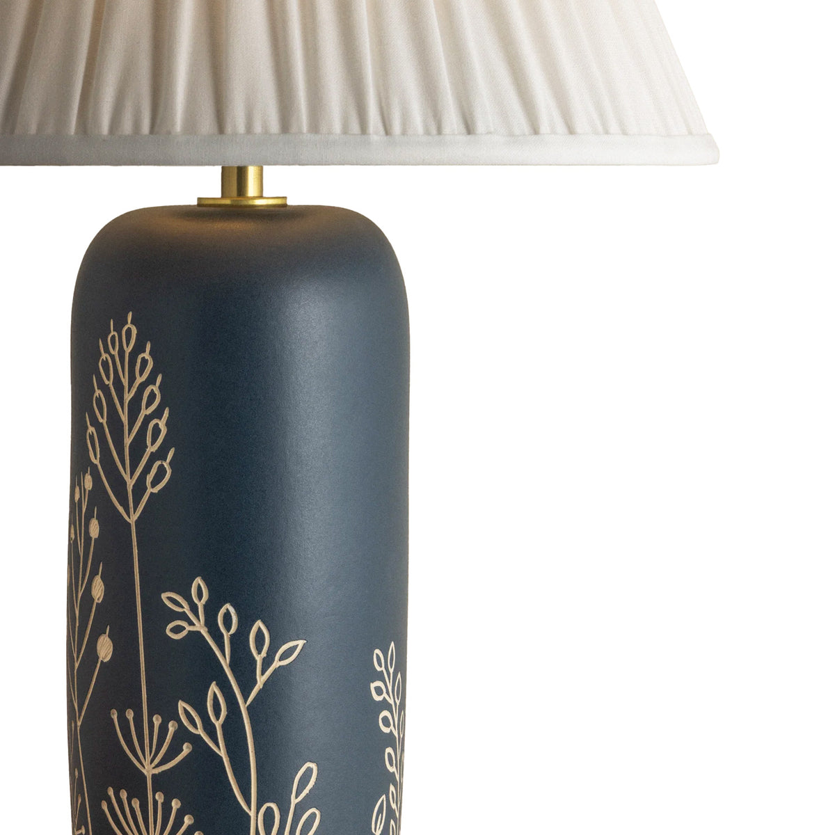 Fauna Table Lamp 22", Navy and Ivory Floral with Pleated Linen