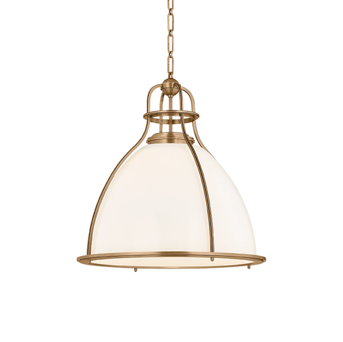 Bridgeport Large LED Pendant Light 20", Patina Brass and Milk Glass