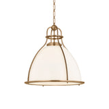 Bridgeport Large LED Pendant Light 20", Patina Brass and Milk Glass
