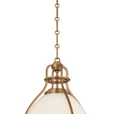 Bridgeport Medium LED Pendant Light 15", Patina Brass and Milk Glass
