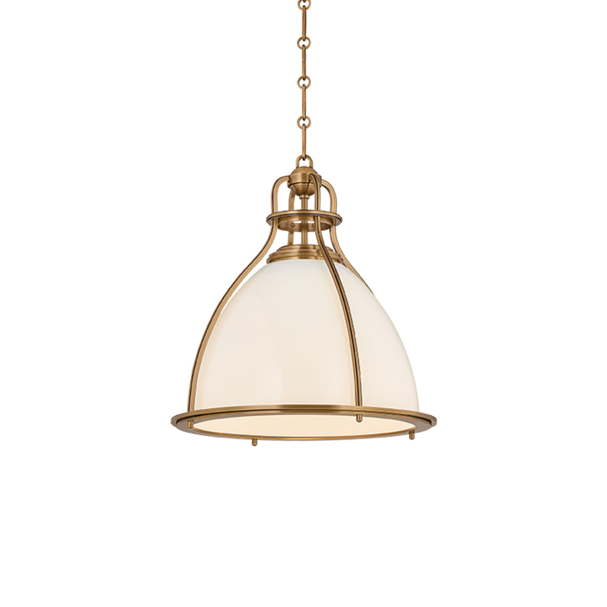 Bridgeport Medium LED Pendant Light 15", Patina Brass and Milk Glass