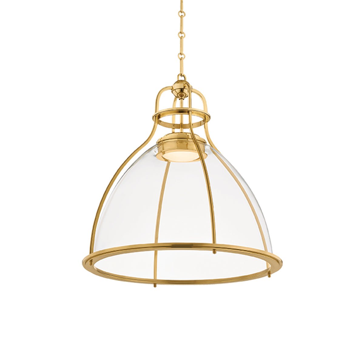 Bridgeport Large LED Pendant Light 20", Aged Brass and Clear Glass