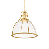 Bridgeport Large LED Pendant Light 20", Aged Brass and Clear Glass